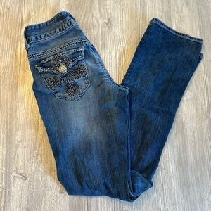 Maurices Premium Low Rise Bootcut Jeans Womens 3/4 = 29”Wst 31”Inseam Blue Denim
